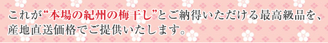 これが「本場の紀州の梅干し」とご納得いただける高級品を、産地直送価格でご提供いたします。